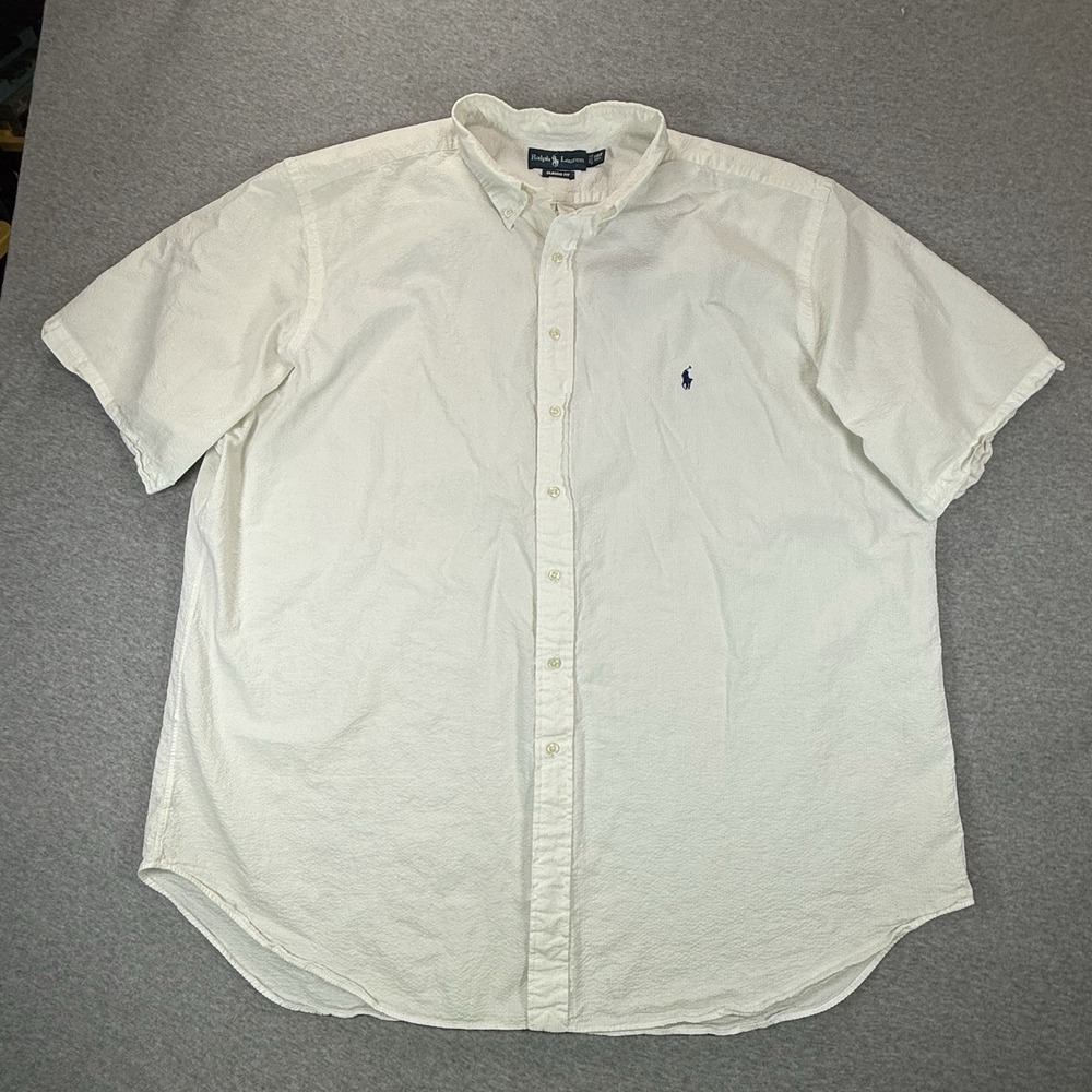 Polo Ralph Lauren Shirt Mens 3XLT Cream Seersucker Button Down Short Sleeve Pony